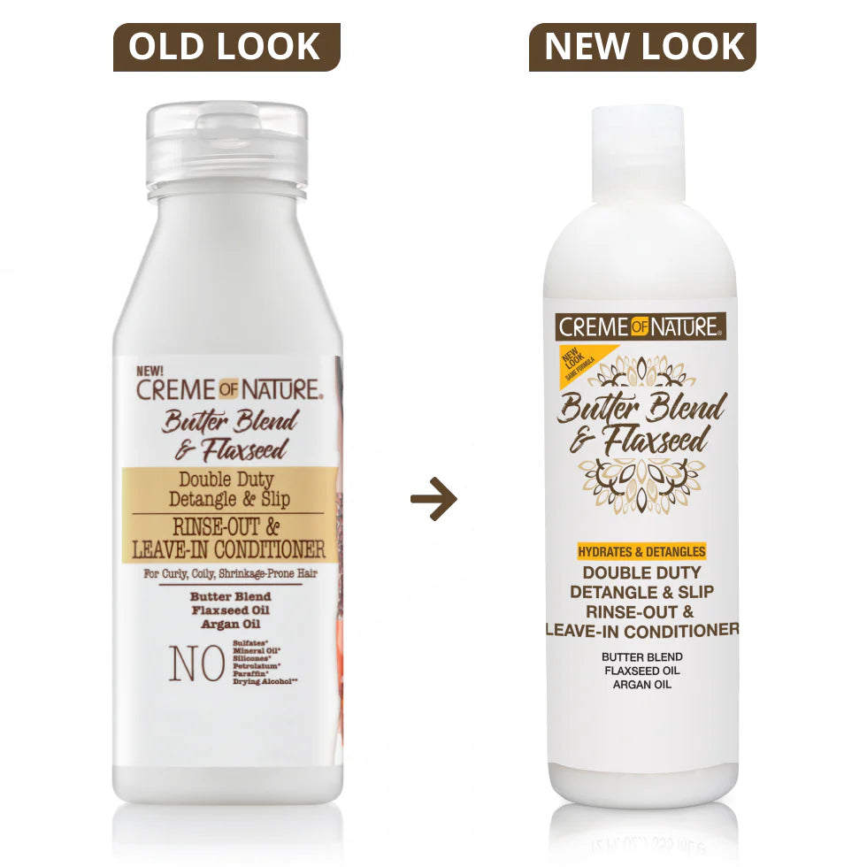 Creme Of Nature Butter Blend & Flaxseed Double Duty Detangle & Slip Rinse-Out & Leave-In Conditioner 12 oz