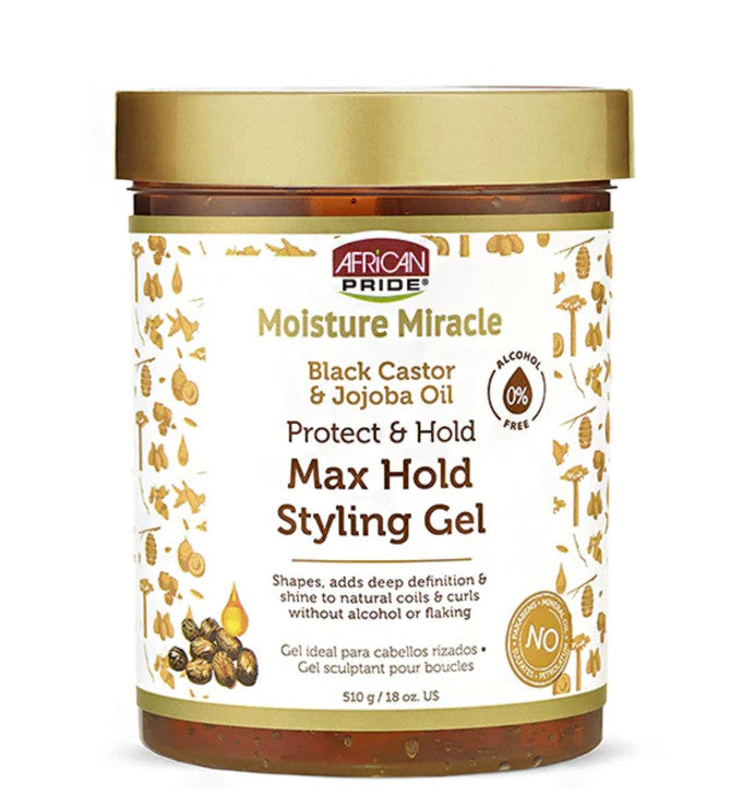 African Pride Moisture Miracle Back Castor & Jojoba Oil Max Hold Styling Gel 18oz