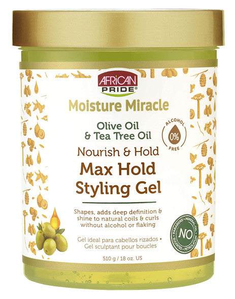 African Pride Moisture Miracle Olive Oil & Tea Tree Oil Max Hold Styling Gel 18oz