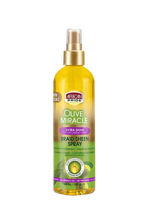 African Pride Olive Miracle Extra Shine Braid Sheen Spray 12oz
